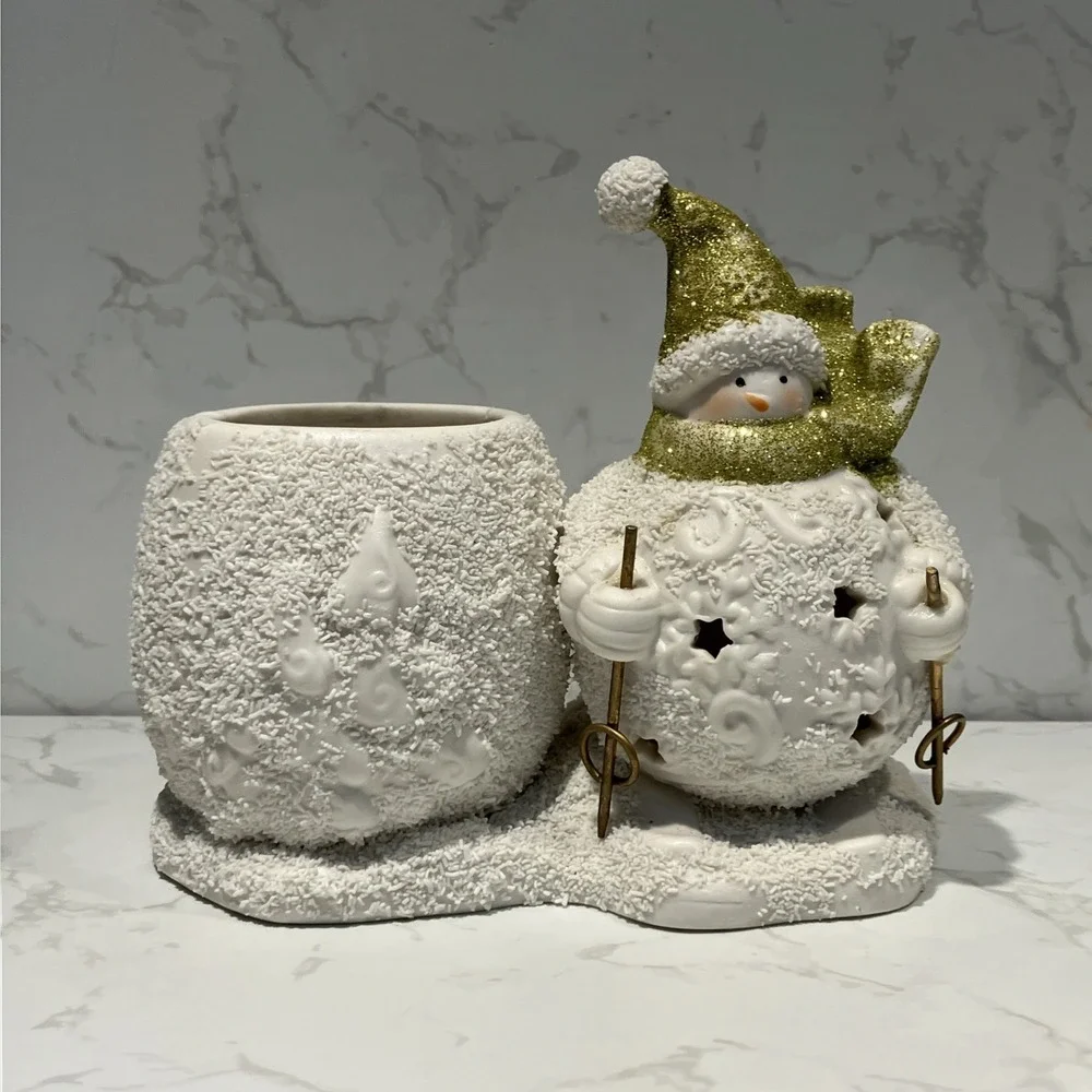 Yankee Candle Snowman Skier Poles Glitter Gold Stars Votive Tea Light Holder